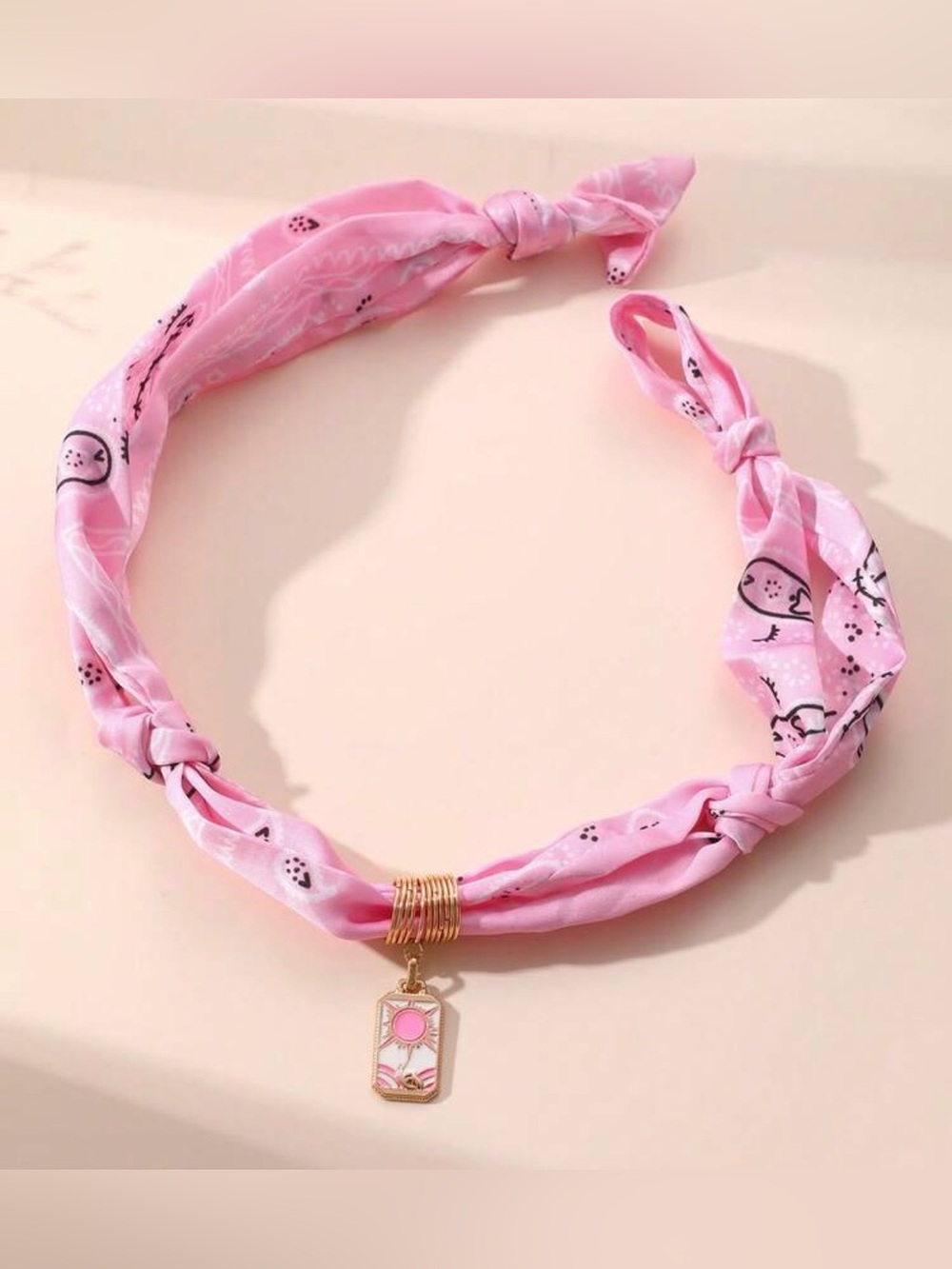 Pink Bandana & Sun Charm Necklace